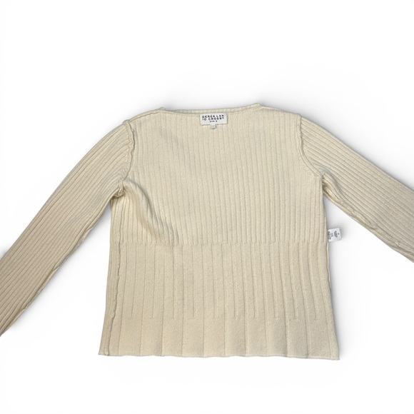 Derek Lam 10 Crosby Ribbed Tie Cuff Peplum Sweater Ivory Wool Blend V Neck - Picture 14 of 15